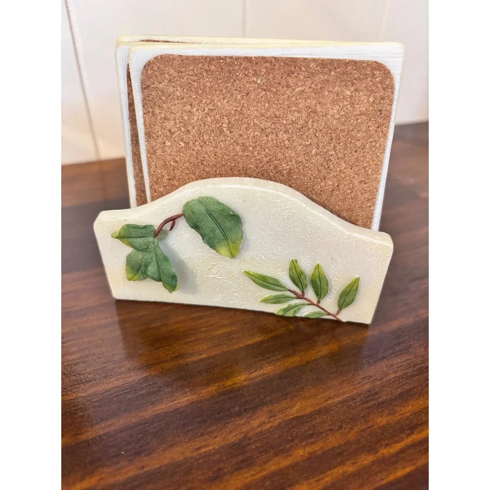 Vintage Frog Coaster Set 4 Hand Painted Ceramic Botanical Nature Cottagecore